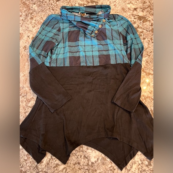 NEW Medium Cestyle Women's Long Sleeve Cowl Neck Asymmetrical Tunic Top Black Bl - Picture 2 of 12